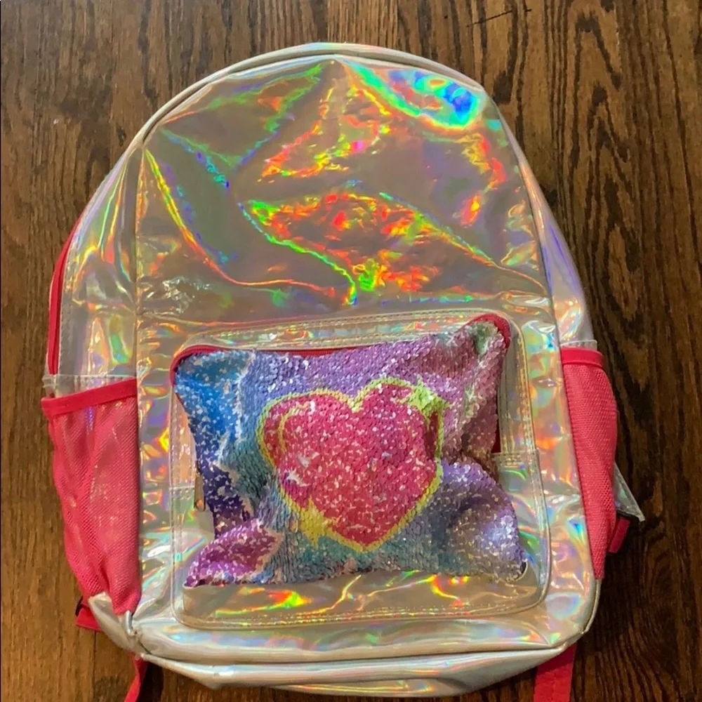 Top Trenz flip sequins back pack. Silver and pink